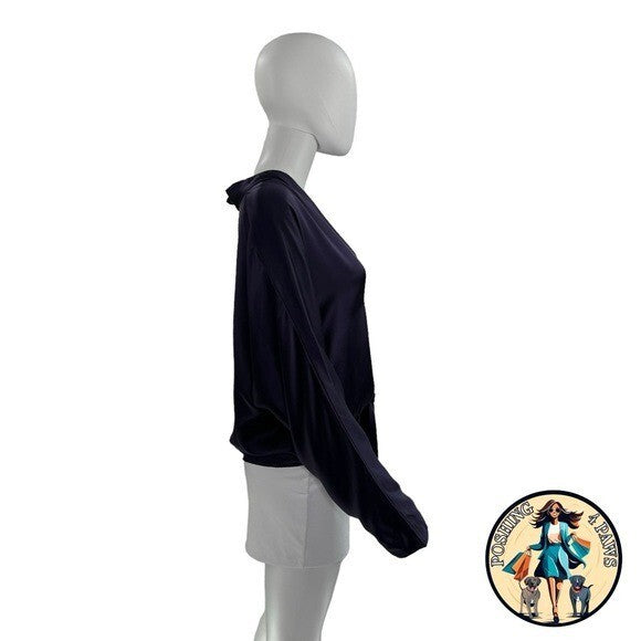 The Sei 100% Silk Long Sleeve Tie Satin Front Blouse in Fig Purple Size 10