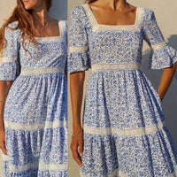Pink City Prints NEW Celine Sky Chintz Blue Lace Floral Maxi Dress Size S