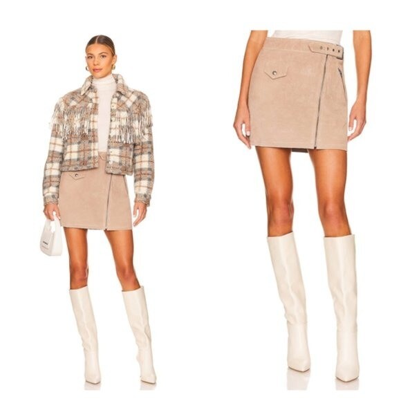 BLANKNYC NWT Moto Suede Leather Festival Mini Skirt in Bare It All Size 28