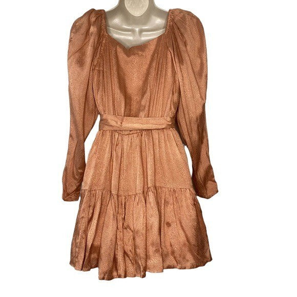 REVOLVE Lovers + Friends Corinne Satin Long Sleeve Mini Dress Tan Size XXS