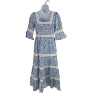 Pink City Prints NEW Celine Sky Chintz Blue Lace Floral Maxi Dress Size S