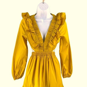 Petal and Pup NEW Yellow Mariga Long Sleeve Frill Shoulder Midi Dress Size XS