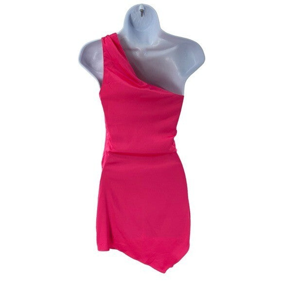 Baobab NEW Celia Satin One Shoulder Barbiecore Mini Dress in Frambuesa Size XS