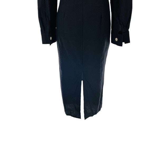 Petal & Pup NEW Monrow Black Preppy Long Sleeve Linen Midi Shirt Dress Size 4