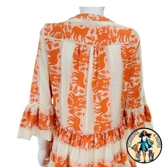 Tuckernuck NEW Kasia Ecru Clio Ruffle Mini Dress in Orange and Ivory Size XS