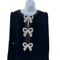Saloni NEW Velvet Camille Bows Long Sleeve Formal Elegant Midi Dress Size 2
