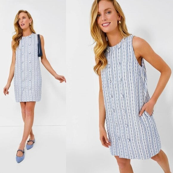 Tuckernuck NEW Ethereal Tweed Bianca Sleeveless Blue Stripe Mini Dress Size S