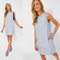 Tuckernuck NEW Ethereal Tweed Bianca Sleeveless Blue Stripe Mini Dress Size S