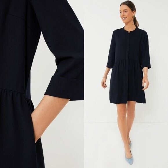 Tuckernuck NEW Navy Blue Royal Shirt Crepe Relaxed Fit Classic Mini Dress Size M