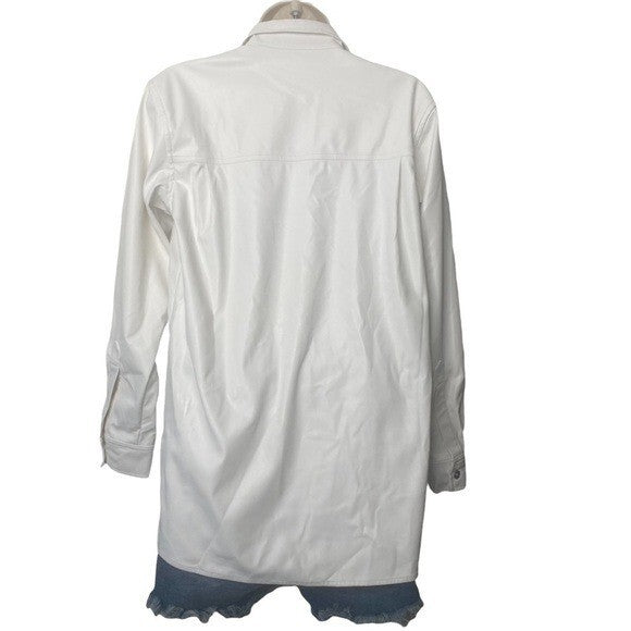 WeWoreWhat | Vegan Leather Boyfriend Shirt in Ivory Size XS