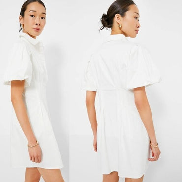 Tuckernuck NEW White Mini Delaney Puff Sleeve Cotton Classic Dress Size S