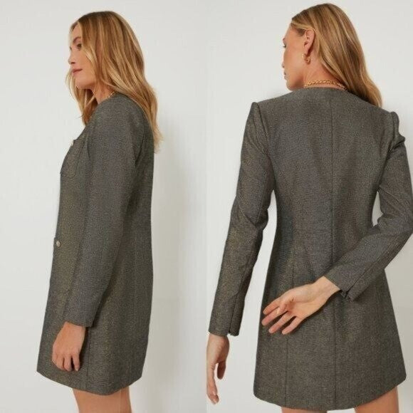 Pomander Place NEW Coventry Metallic Keira Linen Classic Gold Mini Dress Size L