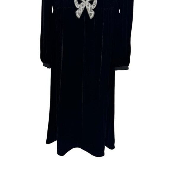 Saloni NEW Velvet Camille Bows Long Sleeve Formal Elegant Midi Dress Size 0