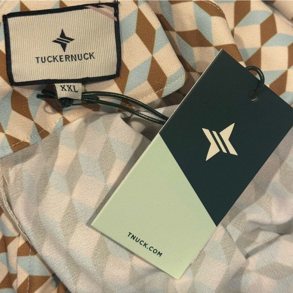 Tuckernuck NEW Tan Ocean Spray Geo Bex Long Sleeve Belted Midi Dress Size XXL