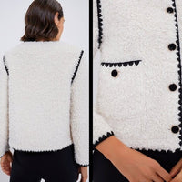 Hyacinth House NEW Cream Textured Scalloped Edge Jacket Teddy Coat Size Large