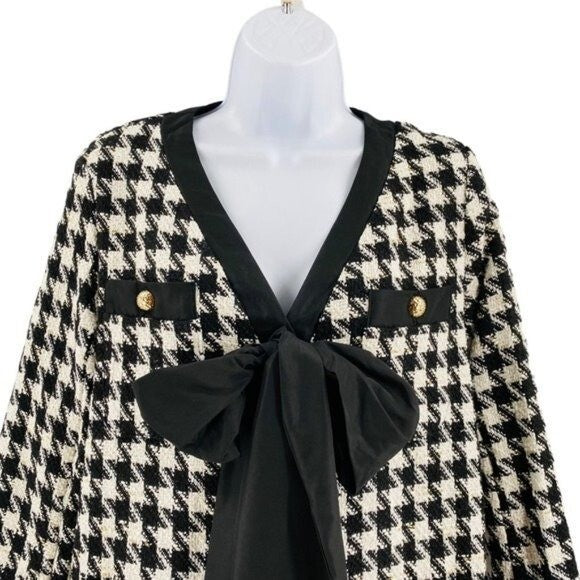 Pomander Place | NEW Coco Tweed Houndstooth Bow Mini Dress Black White Size XL