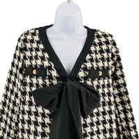 Pomander Place | NEW Coco Tweed Houndstooth Bow Mini Dress Black White Size XL