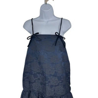 GANNI NEW Navy Blue Botanical Jacquard Formal Bow Strap Midi Dress Size 6