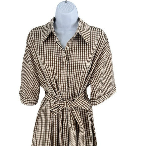 Pomander Place NEW Brown Gingham Seersucker Zacara Maxi Dress Size XL