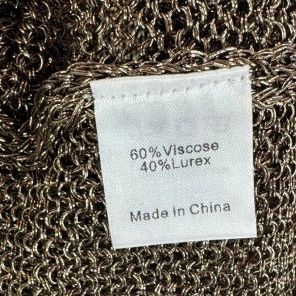 Tuckernuck Bronze Metallic Knit Mesh V Neck Short Sleeve Midi Dress Size L