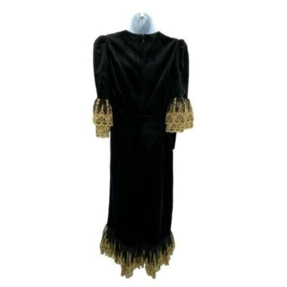 Pomander Place Black Velvet Lillith Gold Embroidered Lace Maxi Dress Size XXL
