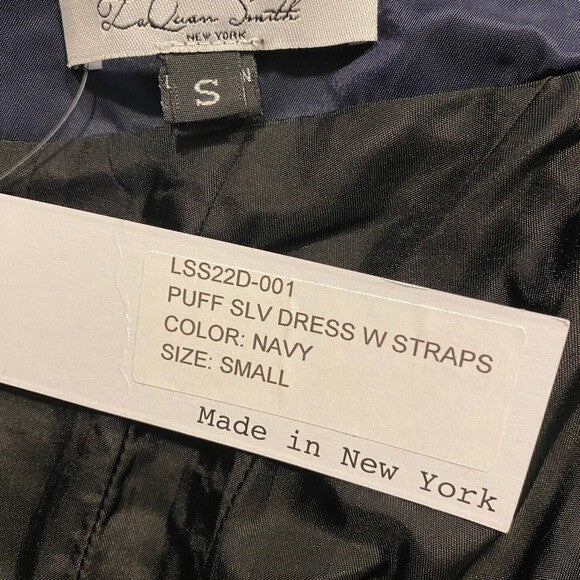 LaQuan Smith Off the Shoulder Formal Puff Sleeve Mini Dress in Navy Size S NEW