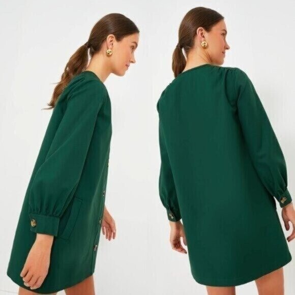 Tuckernuck NEW Dark Green Blake Long Sleeve Relaxed Fit Mini Dress Size XXS