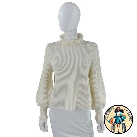 Tuckernuck NEW Ivory Delphine Ruffle Neck Knit Wool Blend Sweater Size XS