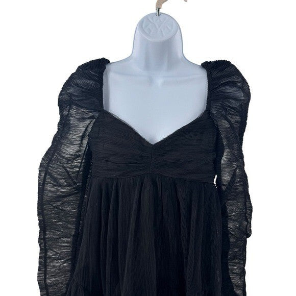 Moon River NEW Black Tulle Long Sleeve Sweetheart Party Mini Dress Size Small