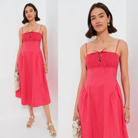 Hyacinth House NEW Pink Serafina Drop Waist Smocked Cotton Midi Dress Size M