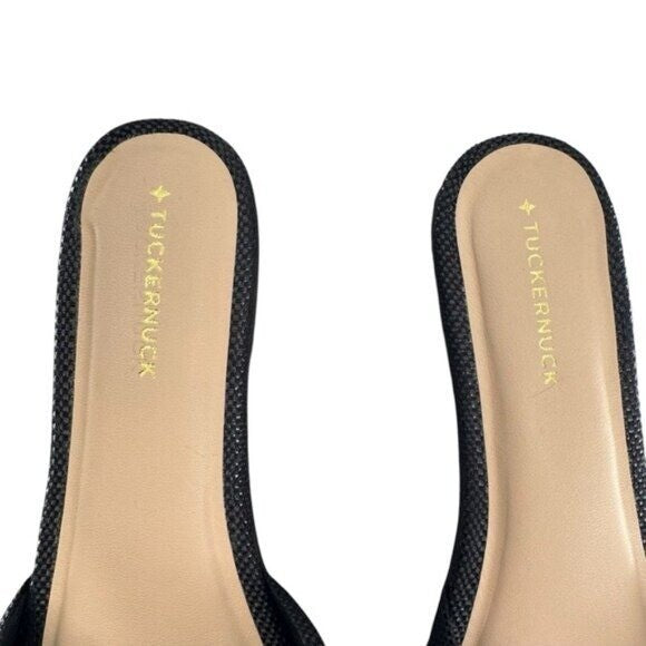 Tuckernuck NEW Black Raffia Britt Square Toe Knot Slip On Flat Sandal Size 7