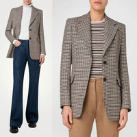 Akris Punto NEW Brown & Black Houndstooth Wool Boyfriend Blazer Size 10