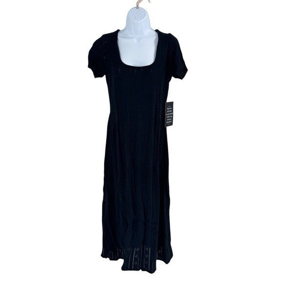 Tuckernuck NEW Black Pointelle Scoop Neck A Line Knit Ryder Maxi Dress Size M