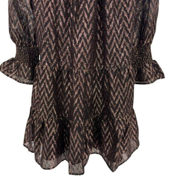 Pomander Place NEW Metallic Ikat Kenzo Long Sleeve Relaxed Fit Mini Dress Size L