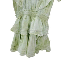 LoveShackFancy Natasha Green Lace Embroidered Tiered Ruffle Mini Dress Size L