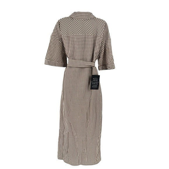 Pomander Place NEW Brown Gingham Seersucker Zacara Maxi Dress Size XL