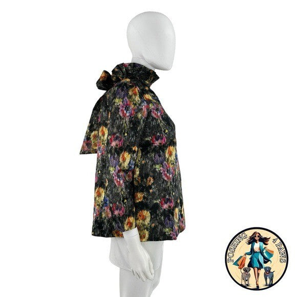 Tuckernuck NEW Midnight Primrose Jacquard Preppy Floral Bow Blouse Size Small