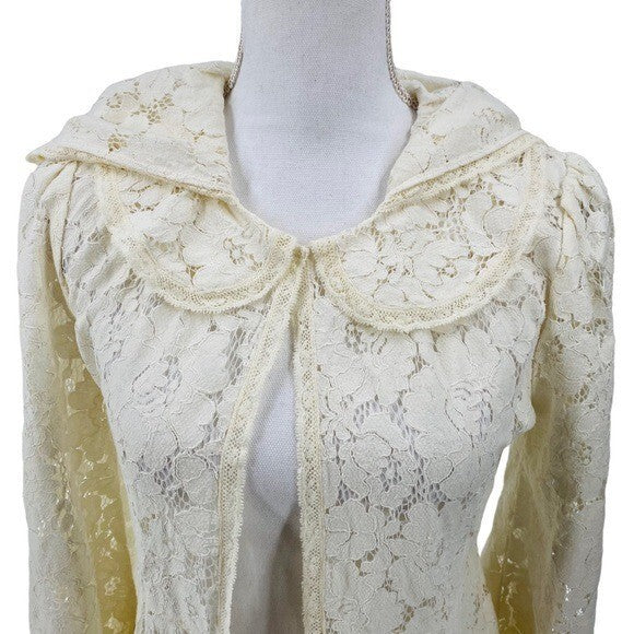 LoveShackFancy NEW Makena RARE Lace Peter Pan Cape Overcoat Ivory Womens Size S