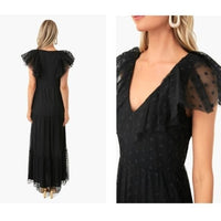 Tuckernuck NEW Black Onyx Tulle Giselle Short Flutter Sleeve Formal Gown Size S