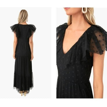 Tuckernuck NEW Black Onyx Tulle Giselle Short Flutter Sleeve Formal Gown Size S
