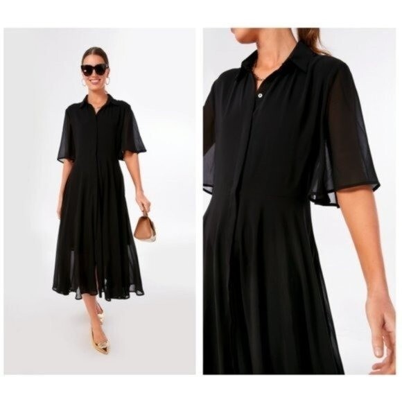 Pomander Place | NEW Black Maeve Classic Collared Shirt Maxi Dress Size Small
