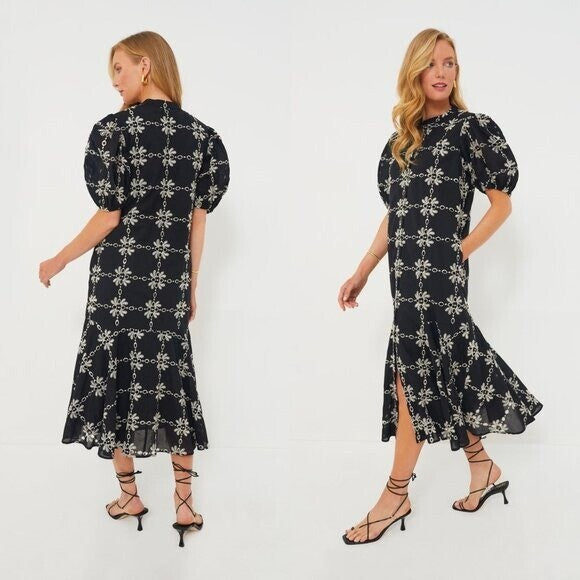 Tuckernuck NEW Black Eyelet Lewis Puff Sleeve Embroidered Maxi Dress Size S