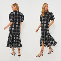 Tuckernuck NEW Black Eyelet Lewis Puff Sleeve Embroidered Maxi Dress Size S