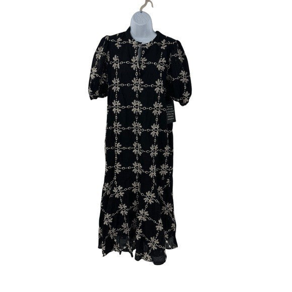 Tuckernuck NEW Black Eyelet Lewis Puff Sleeve Embroidered Maxi Dress Size S