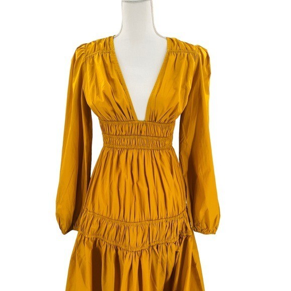Petal & Pup NEW Dani Long Sleeve Cotton Maxi Dress in Mustard Yellow Size XS