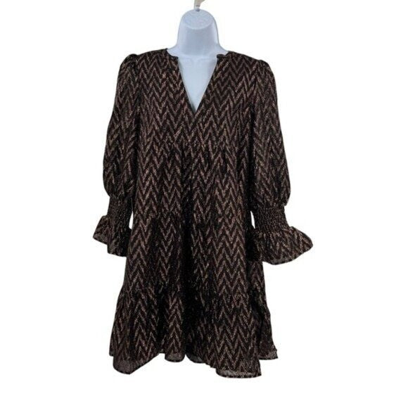 Pomander Place NEW Metallic Ikat Kenzo Long Sleeve Relaxed Fit Mini Dress Size L