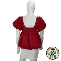 Hyacinth House NEW Red Rouge Scoop Neck Short Sleeve Bubble Blouse Top Size XS