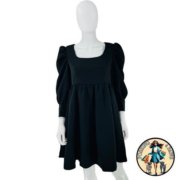 Pomander Place NEW Black Andie Puff Long Sleeve Square Neck Mini Dress Size XS