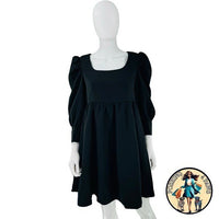 Pomander Place NEW Black Andie Puff Long Sleeve Square Neck Mini Dress Size XS