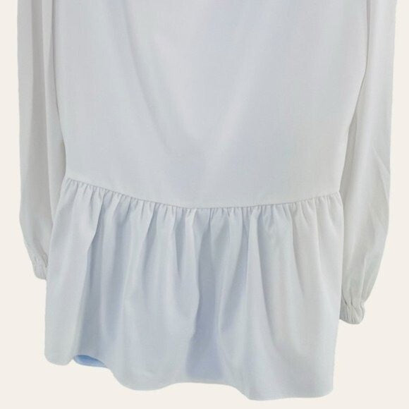 Pomander Place | NEW White Carlota Long Blouson Sleeve Peplum Blouse Size S